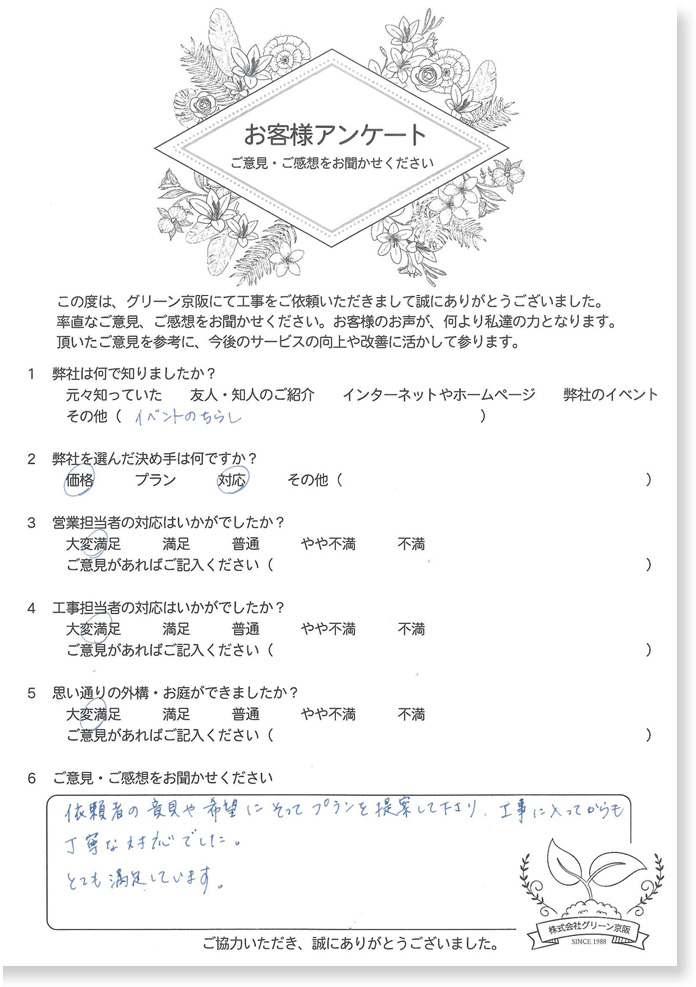 交野市　O様・工事のご感想